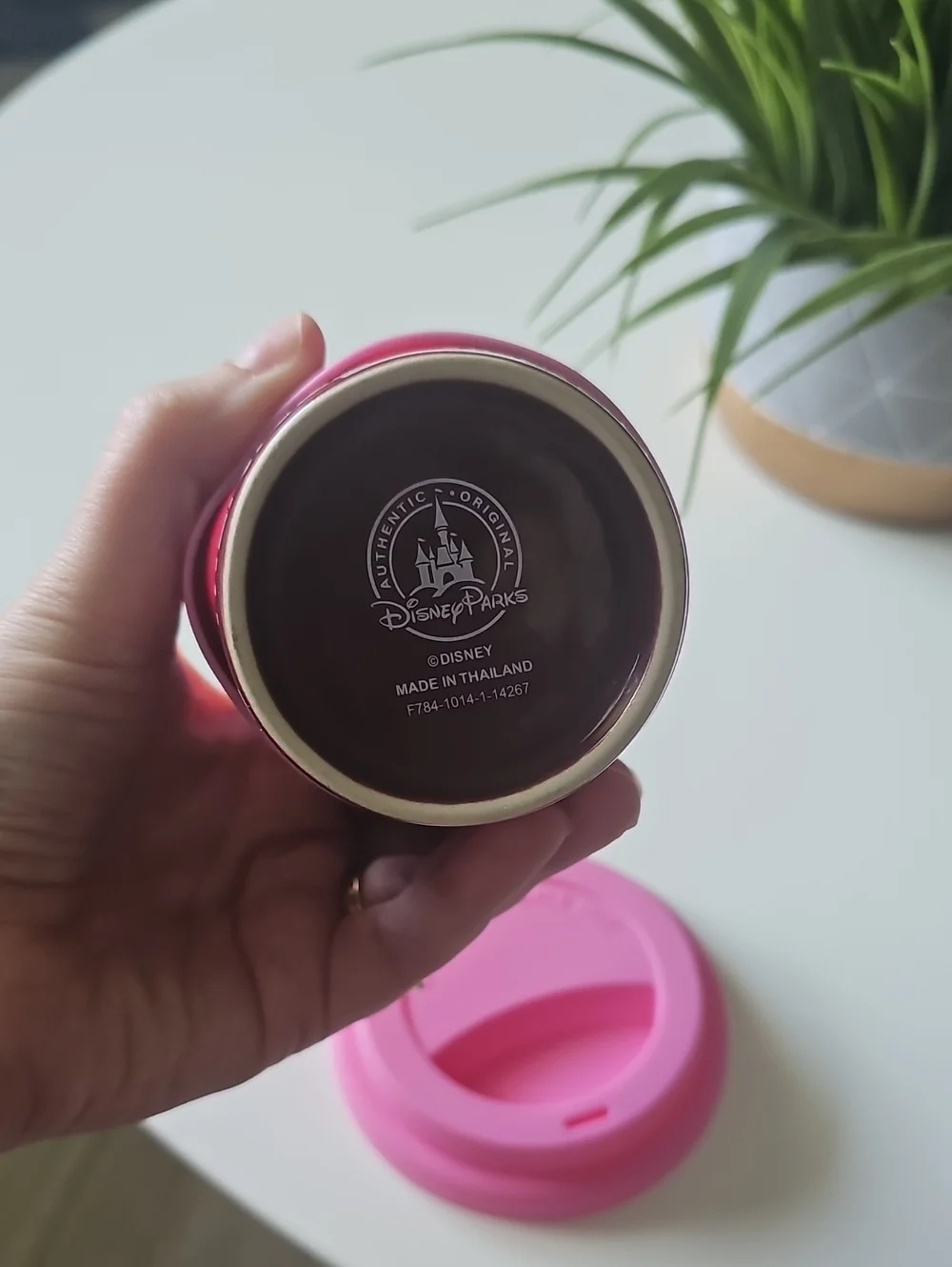 Disney Parks Minnie Pink Travel Ceramic Cup with Silicone Lid and Grip